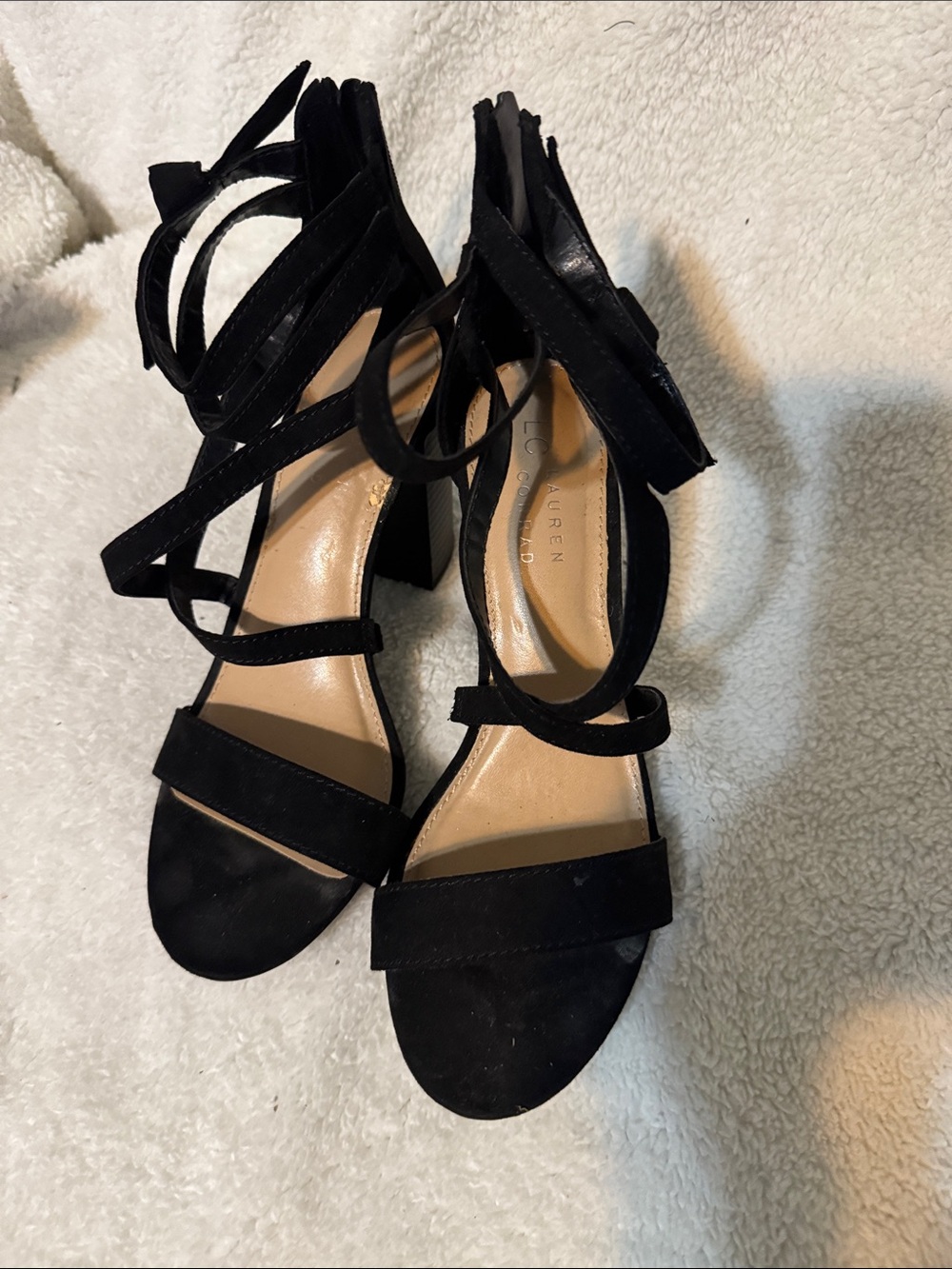 LC Lauren Conrad Black Strappy Block Heel Sandals